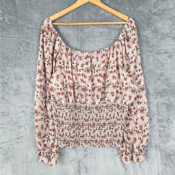 Womens Top 3X Boho Babydoll Floral Milkmaid Smocked Cottagecore Feminine Peasant - Picture 8 of 8